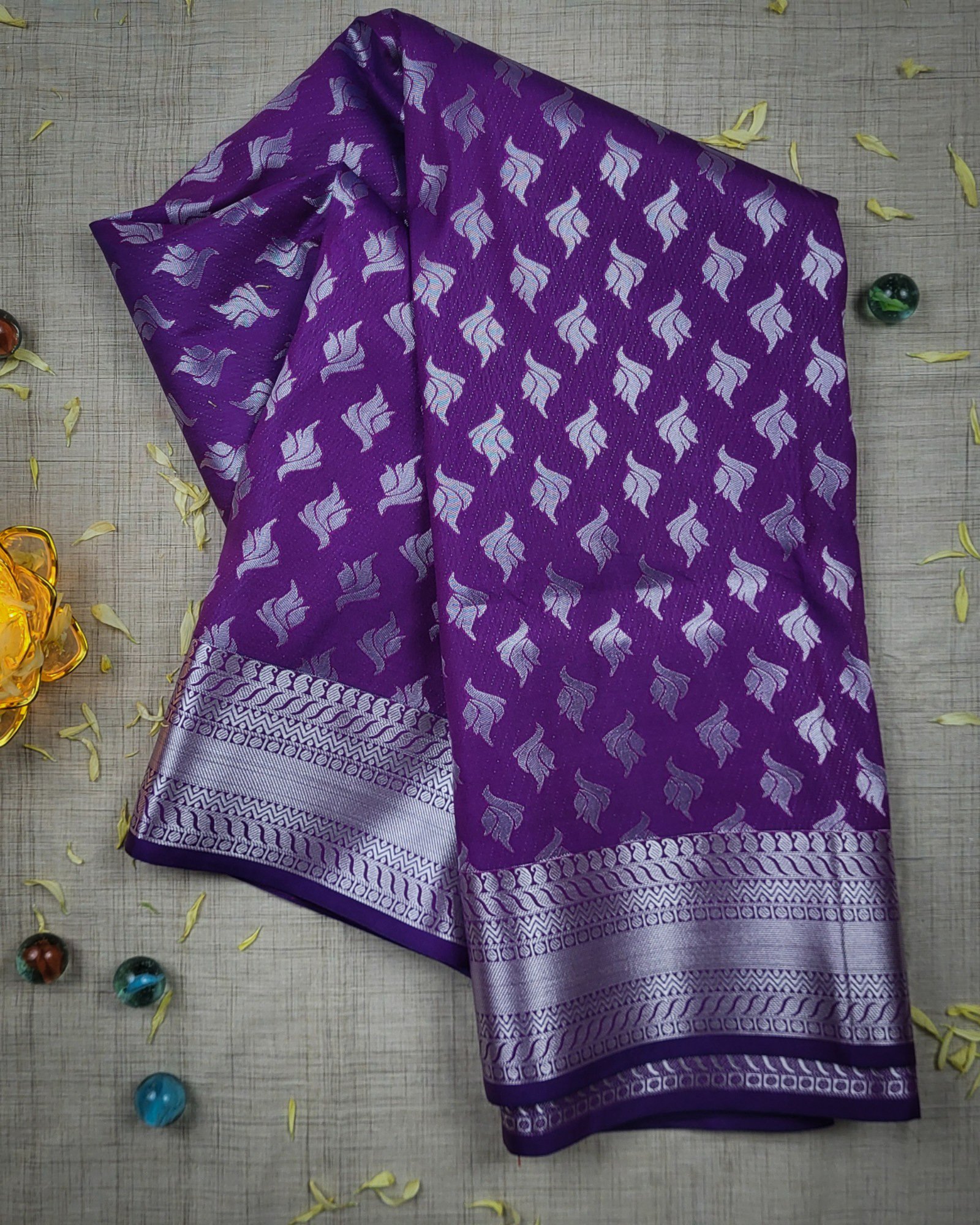 Samuthrika Violet and Silver Silk Saree