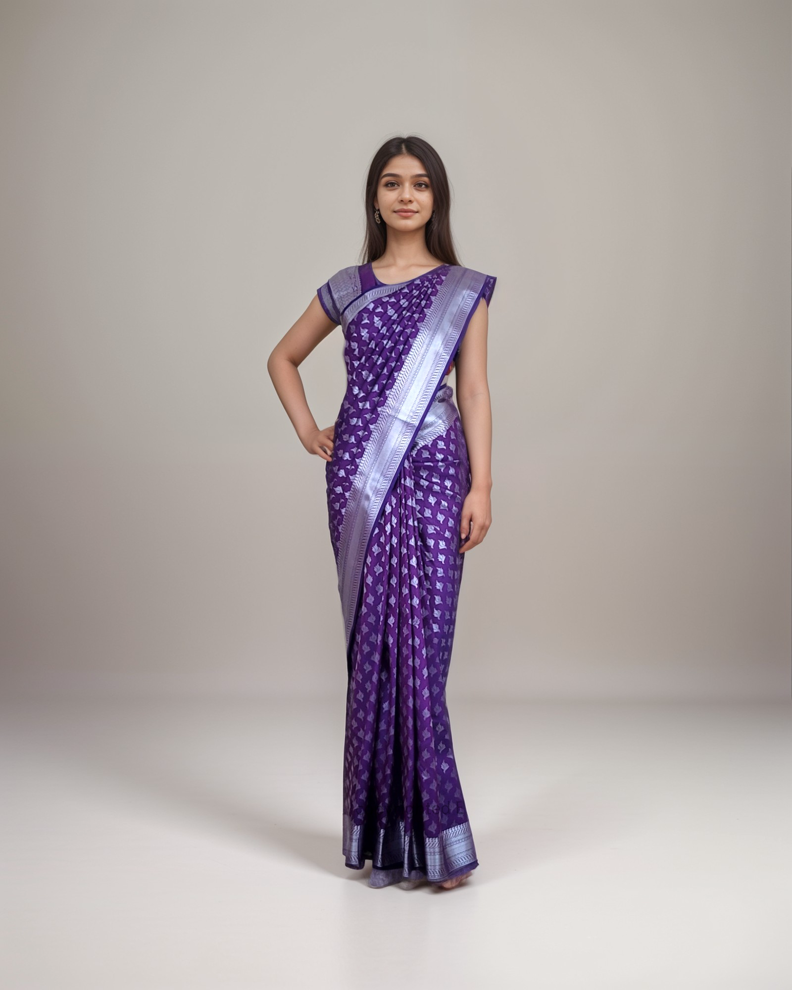 Samuthrika Violet and Silver Silk Saree
