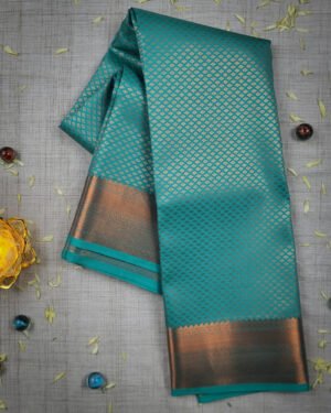 Samuthrika Teal Green With Copper Zari Woven