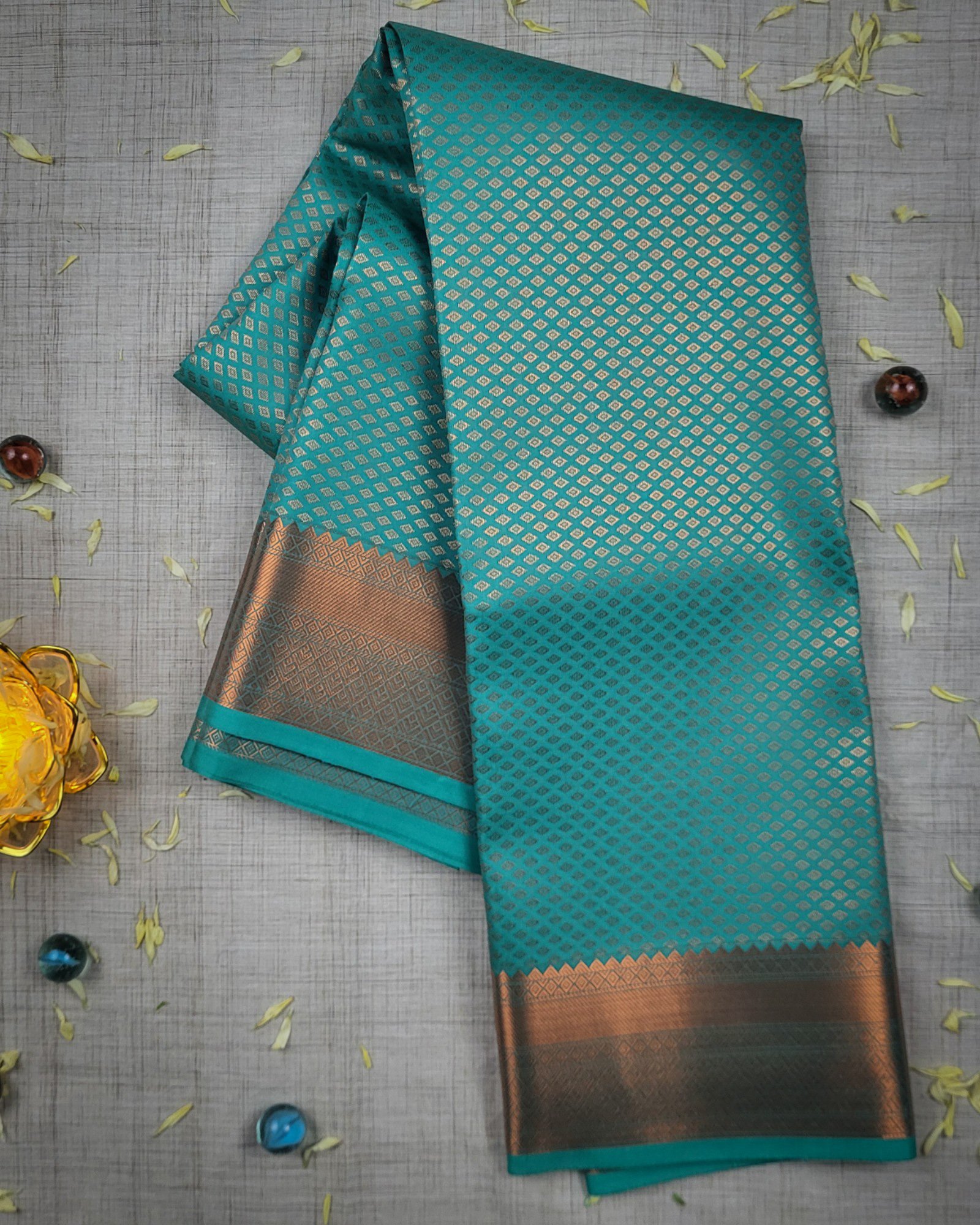 Samuthrika Teal Green With Copper Zari Woven