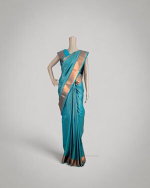 Samuthrika Teal Green With Copper Zari Woven