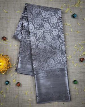 Samuthrika Grey and Silver Fancy Silk Saree