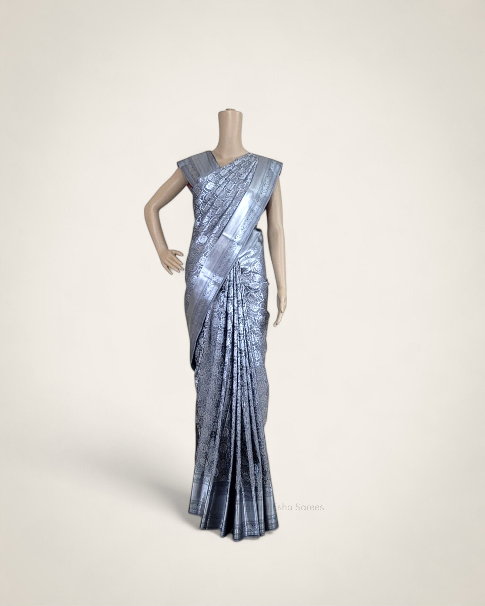 Vasthrakala Grey and Silver Fancy Silk Saree