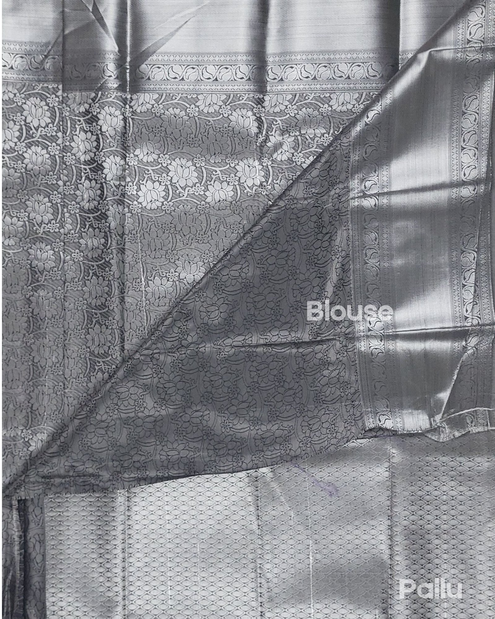 Vasthrakala Grey and Silver Fancy Silk Saree