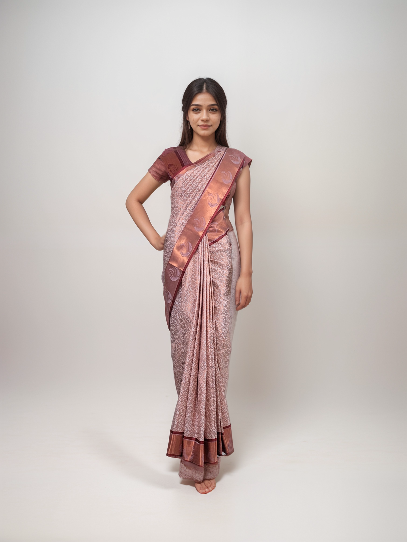 Vasthrakala Lavender and Copper Silk Saree