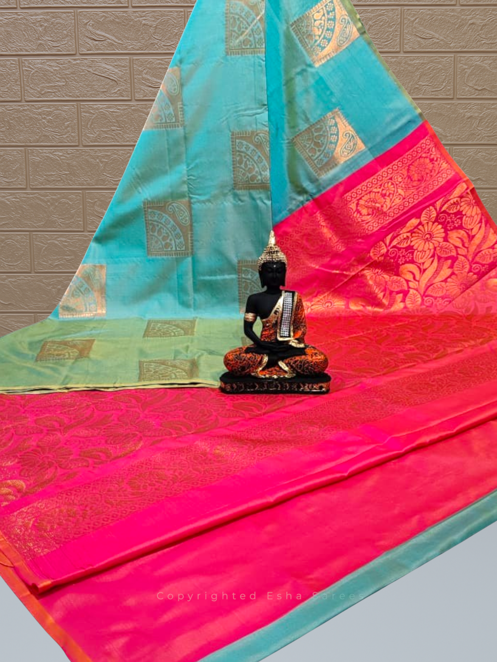 Vastrakala Grace Aqua Pink Zari Border Saree