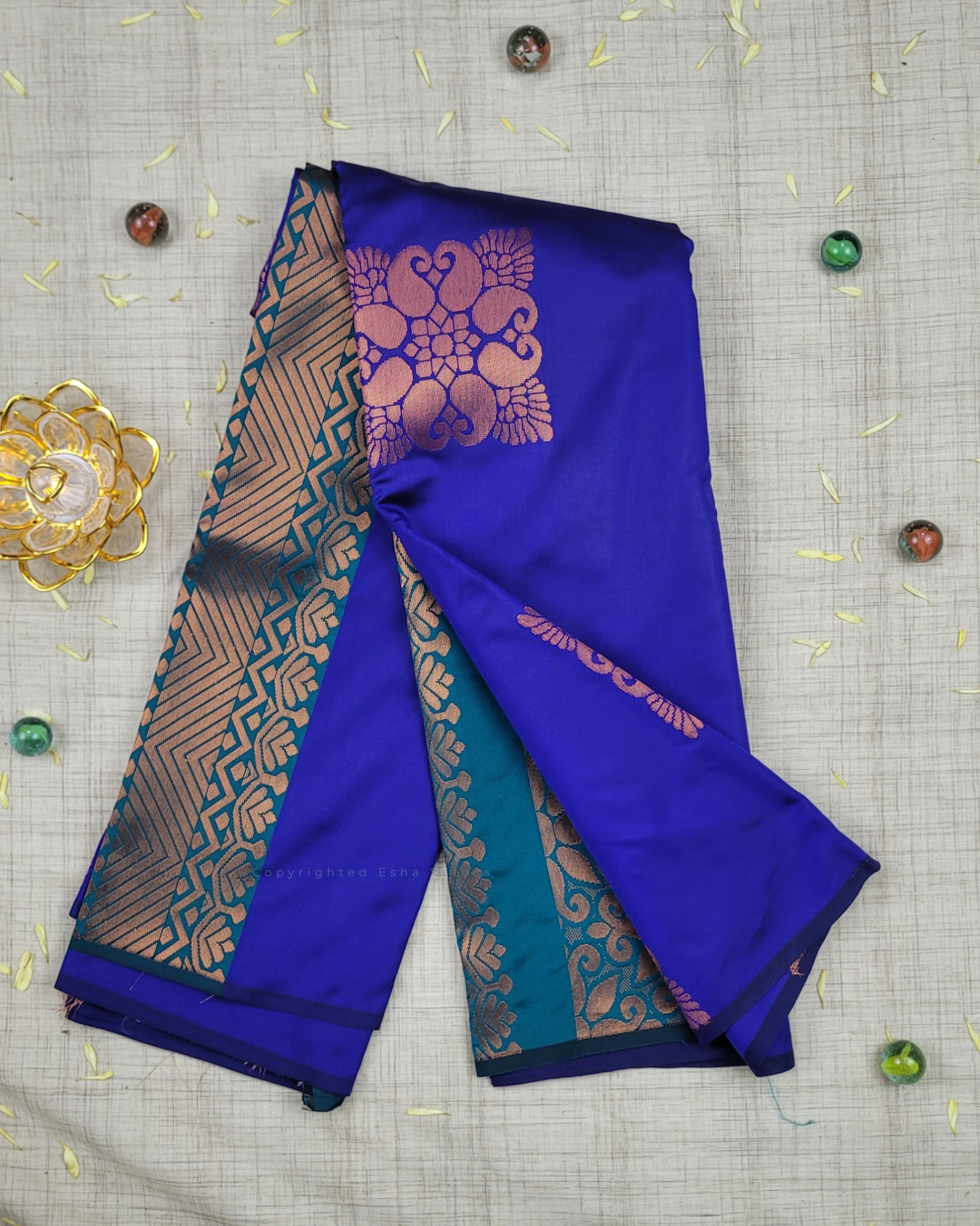 Vastrakala Signature Peacock Blue Zari Border Saree