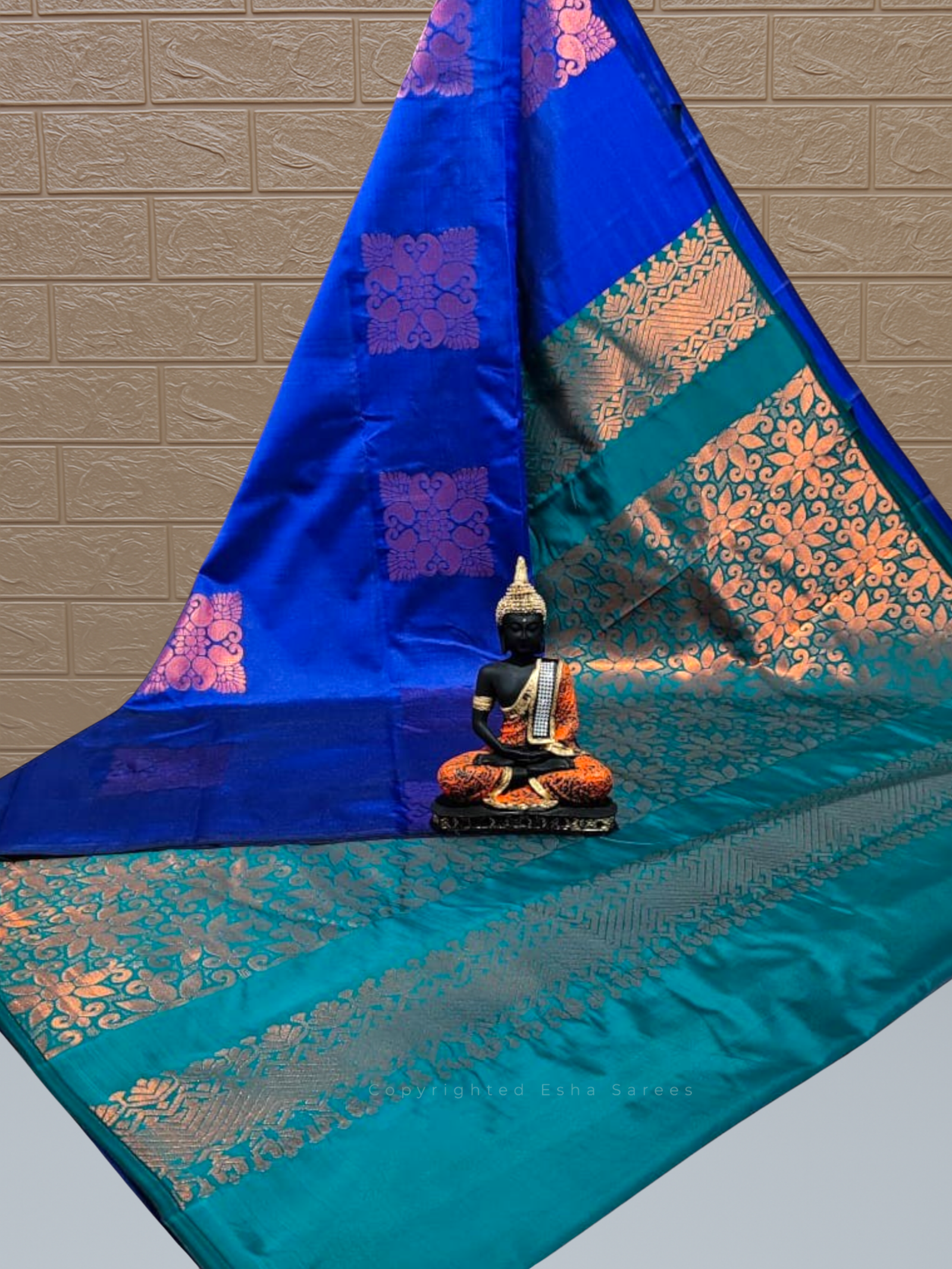 Vastrakala Signature Peacock Blue Zari Border Saree