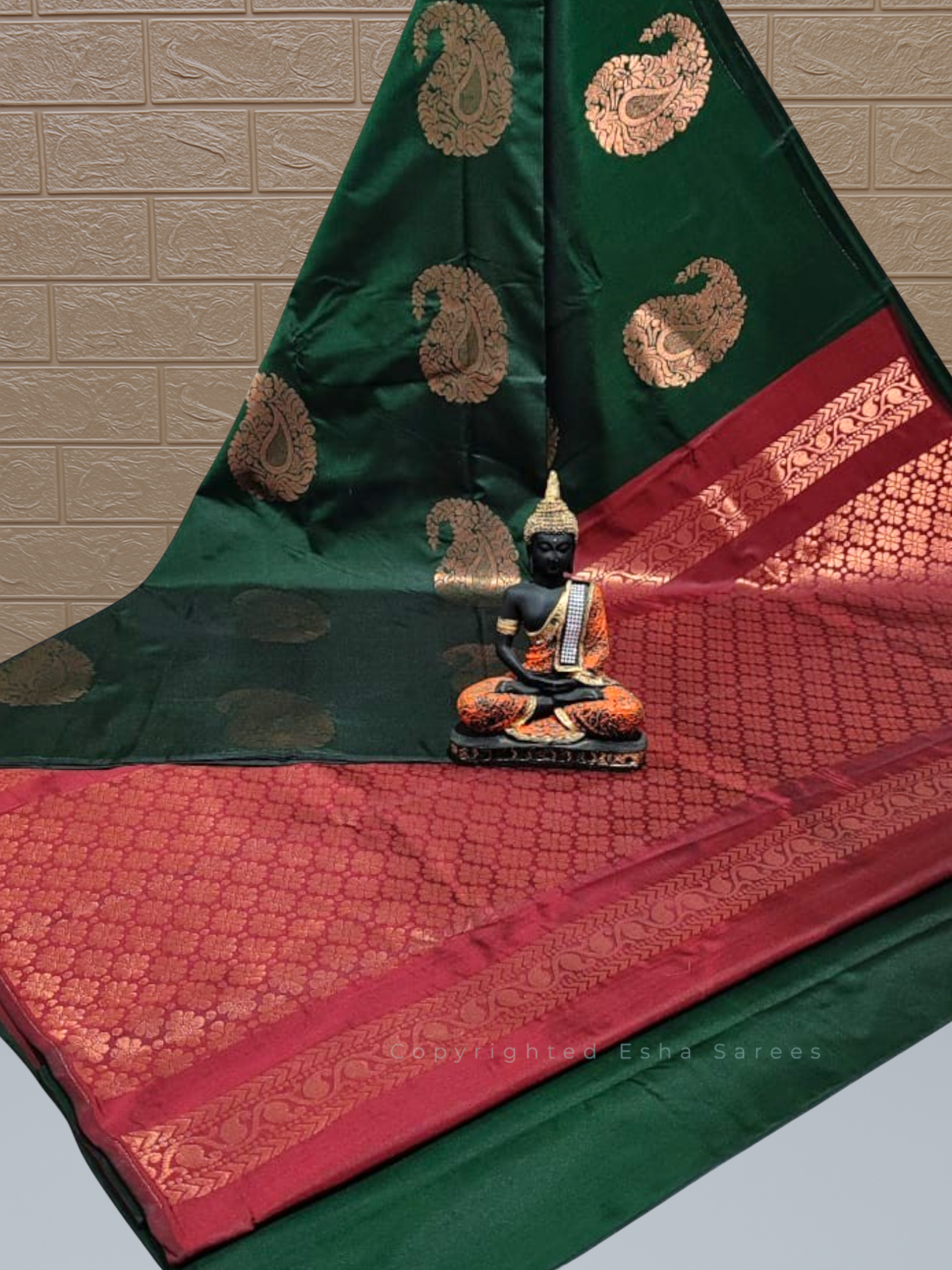 Vastrakala Heritage Green Maroon Zari Border Saree