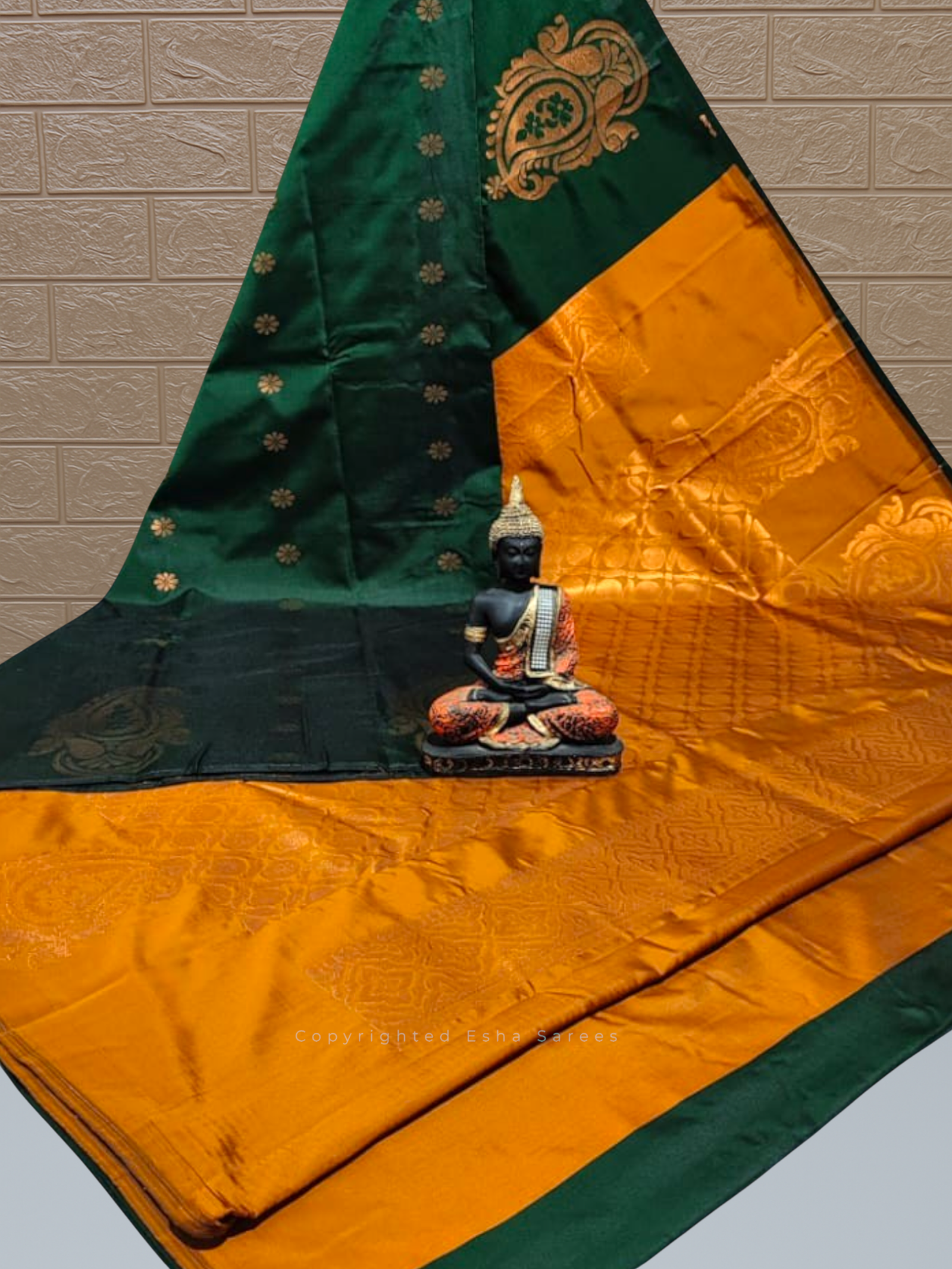 Vastrakala Classic Green Mustard Zari Border Saree