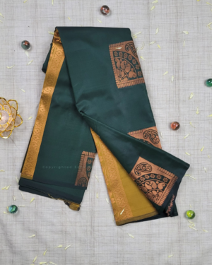 Vasthrakala Teal Green Copper Zari Border Saree