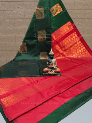 Vasthrakala Harmony – Temple Green & Crimson Zari Weave