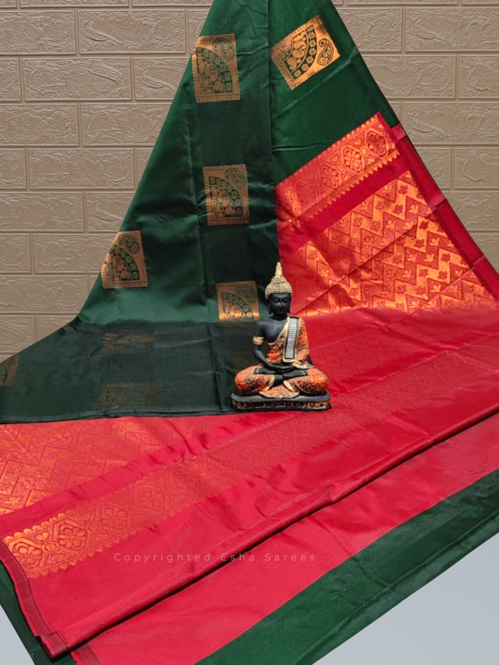 Vasthrakala Harmony – Temple Green & Crimson Zari Weave