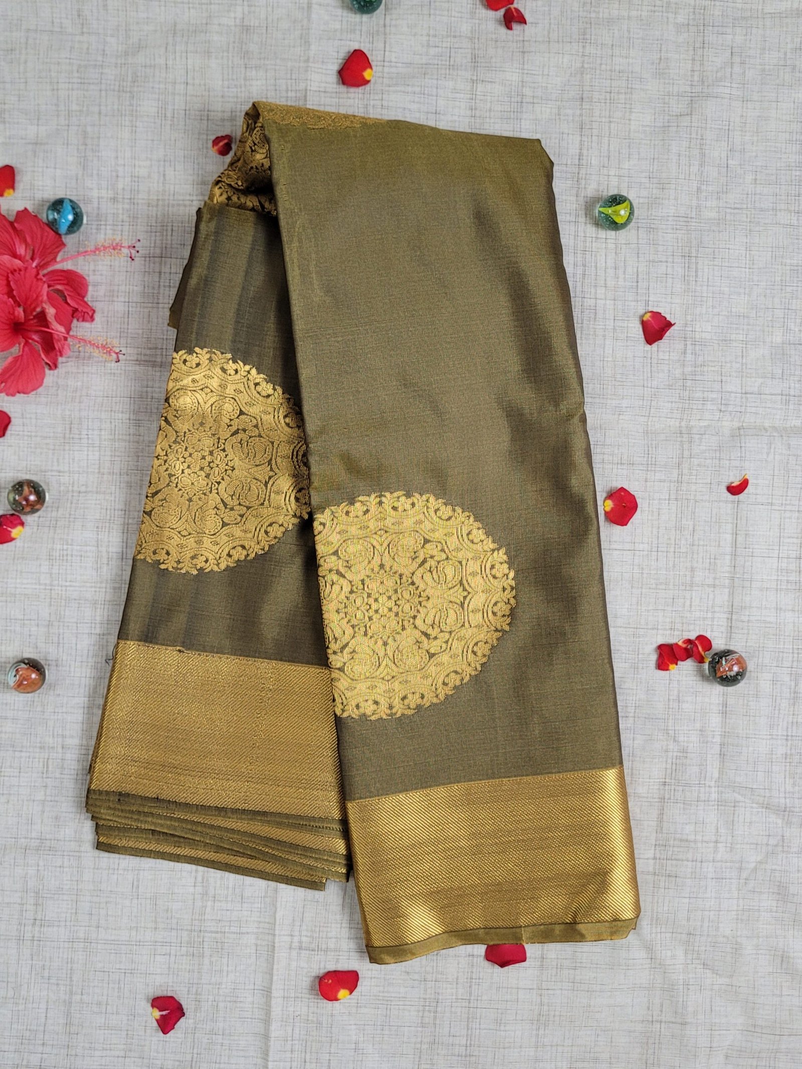 Vasthrakala Olive Royale – Gold Zari Silk Saree