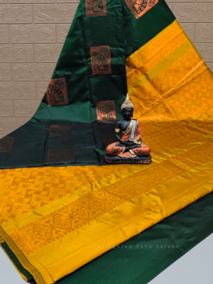 Vasthrakala Teal Green Copper Zari Border Saree