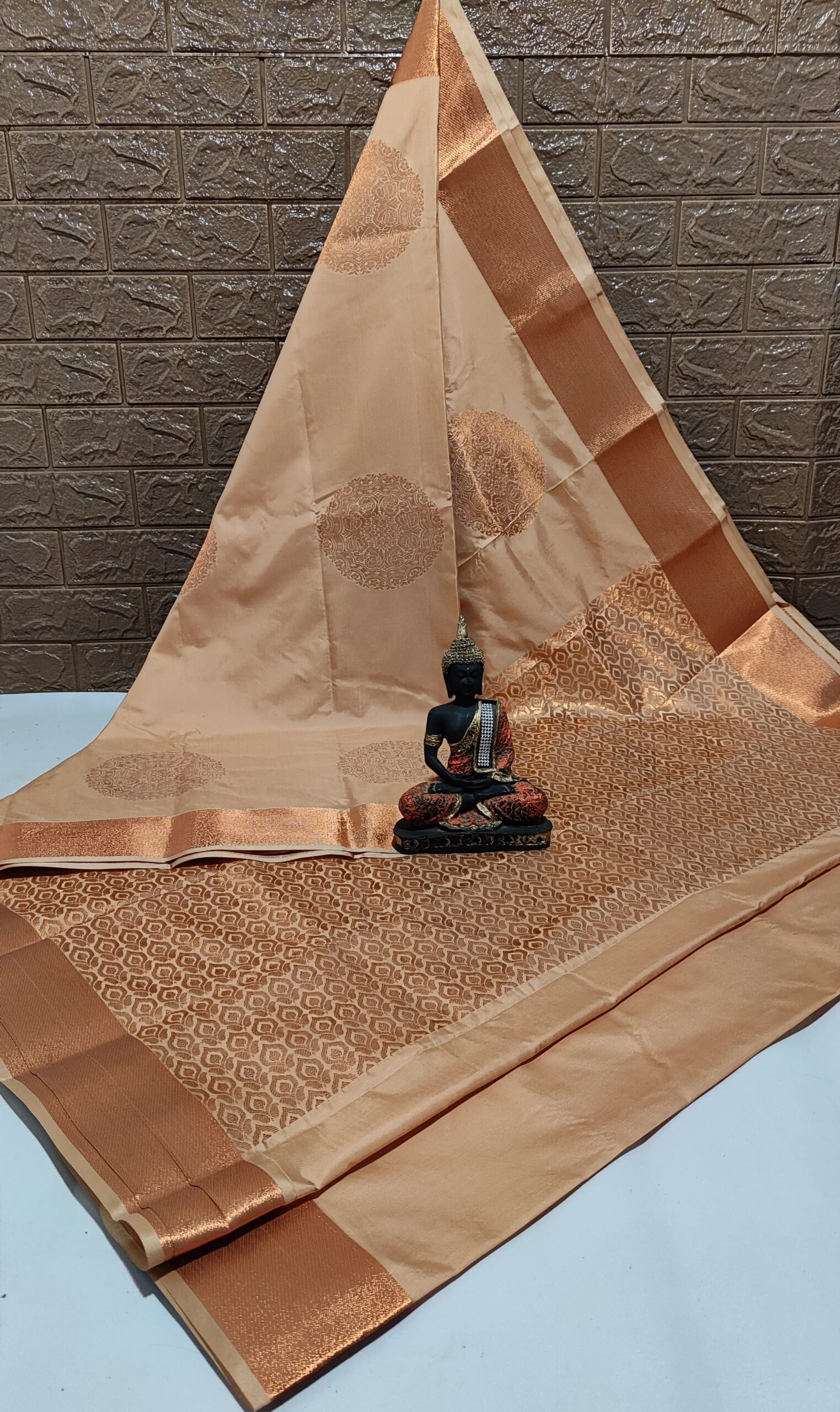 Vasthrakala Muted Coral with Reddish Copper Zari Saree