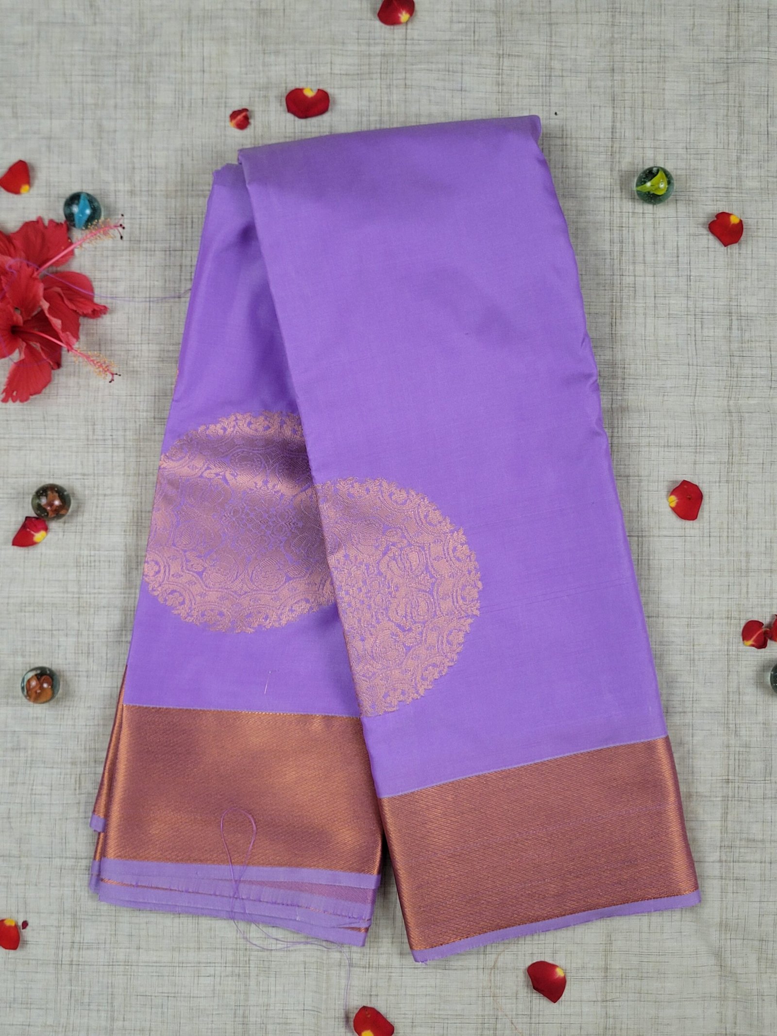 Vastrakala Orchid Purple Copper Border Silk Saree