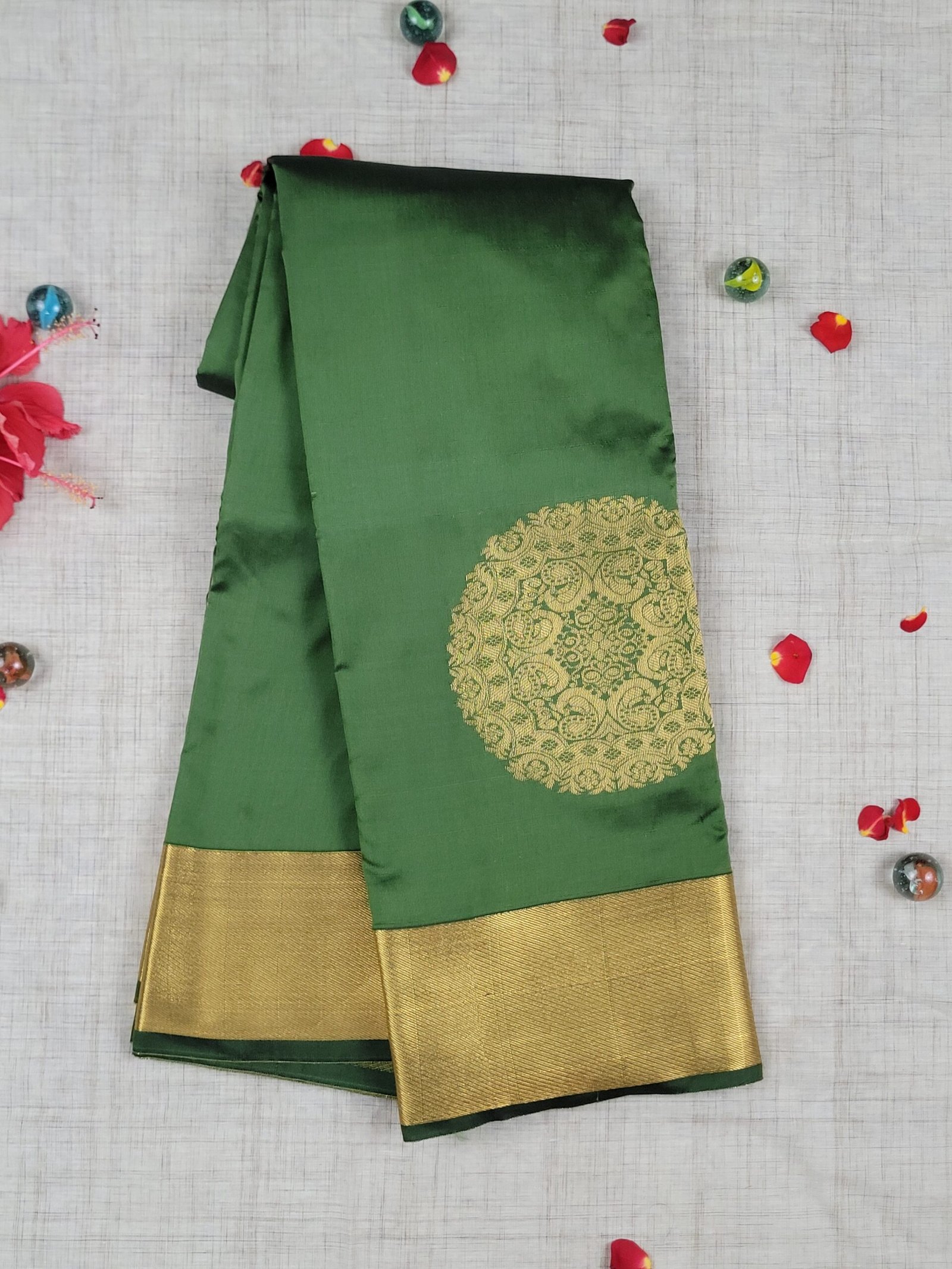 Vastrakala Emerald Radiance With Golden Zari Border Saree