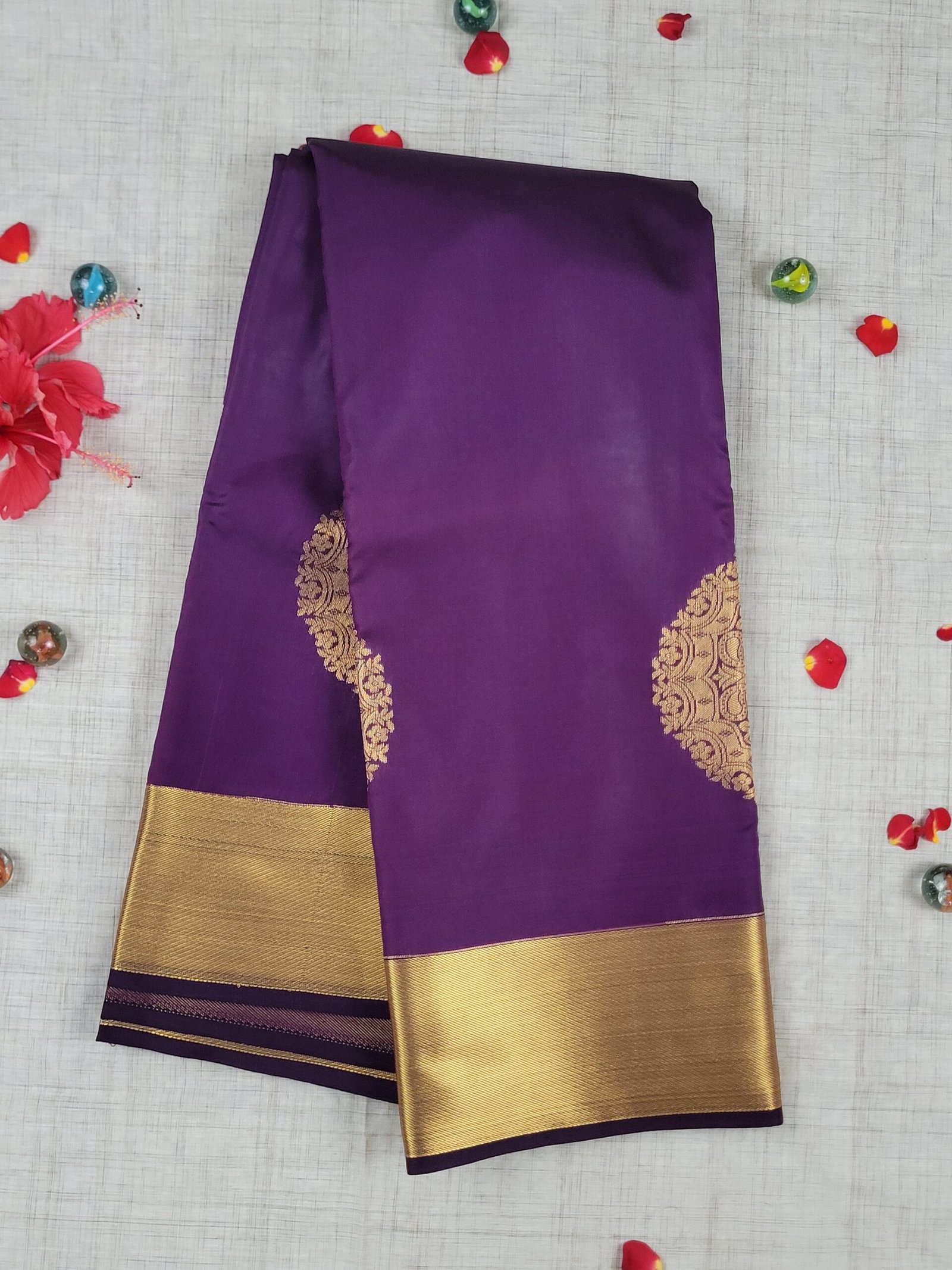 Vastrakala Purple Blossom Zari Saree