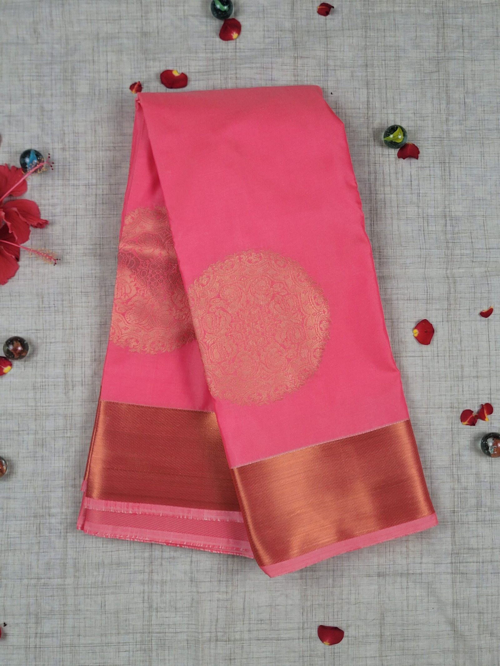 Vasthrakala Coral Rose with Heritage Zari Accents