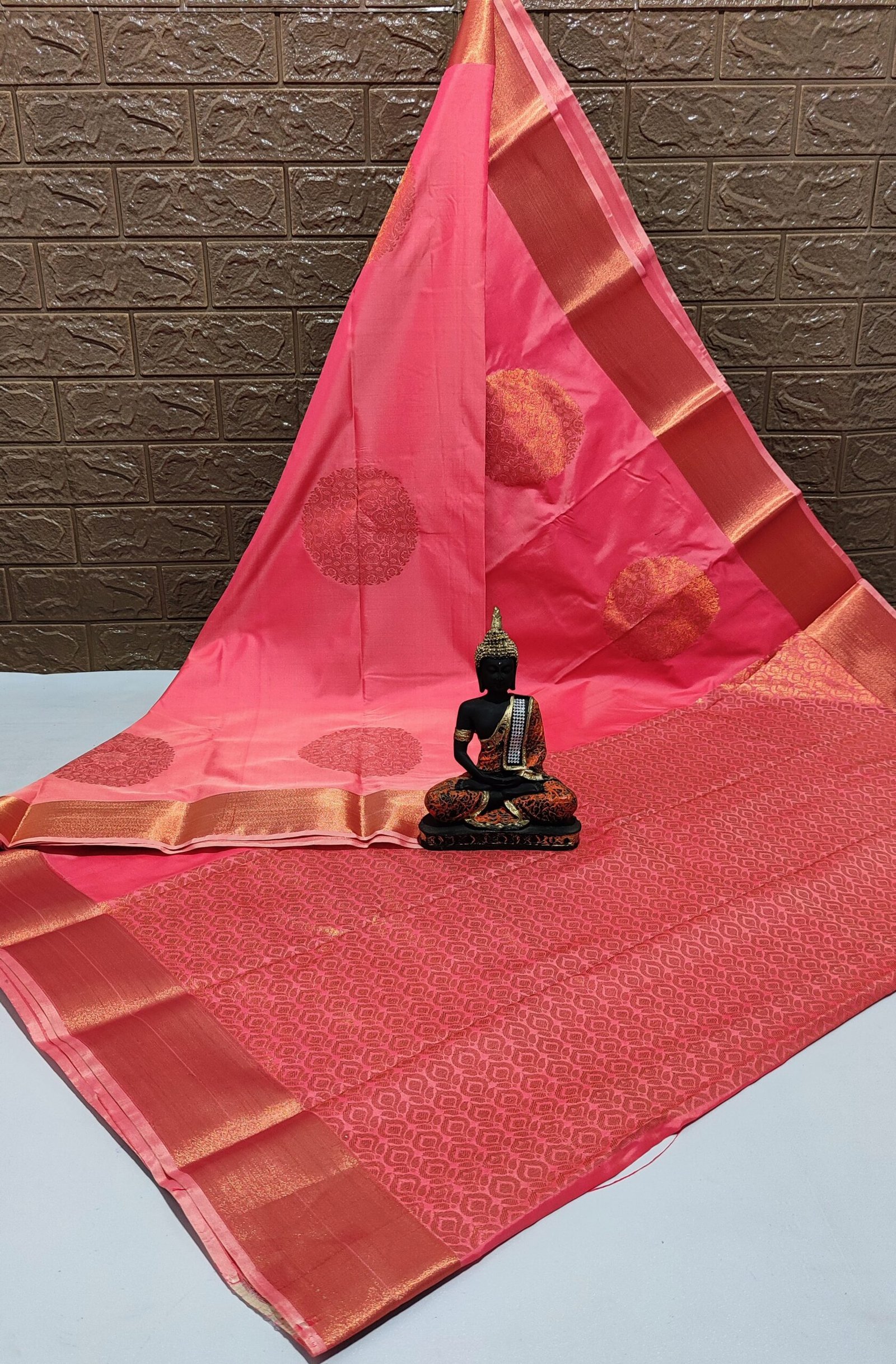 Vasthrakala Coral Rose with Heritage Zari Accents