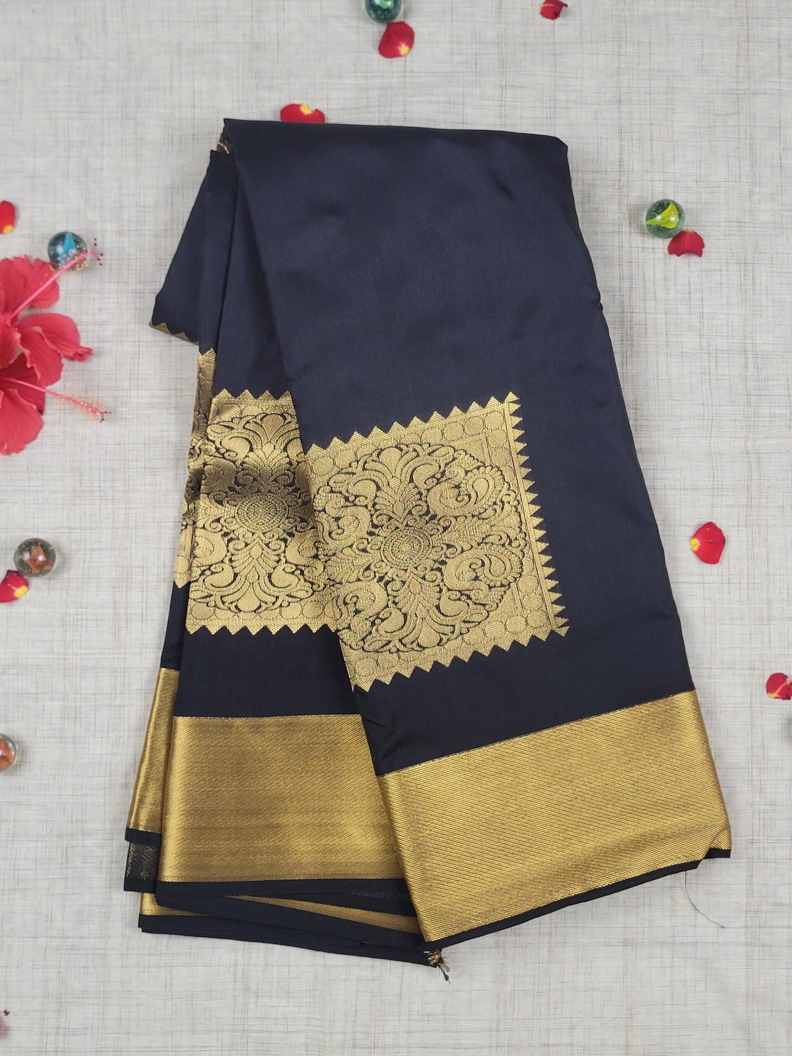Vastrakala Black Velvet Zari Saree