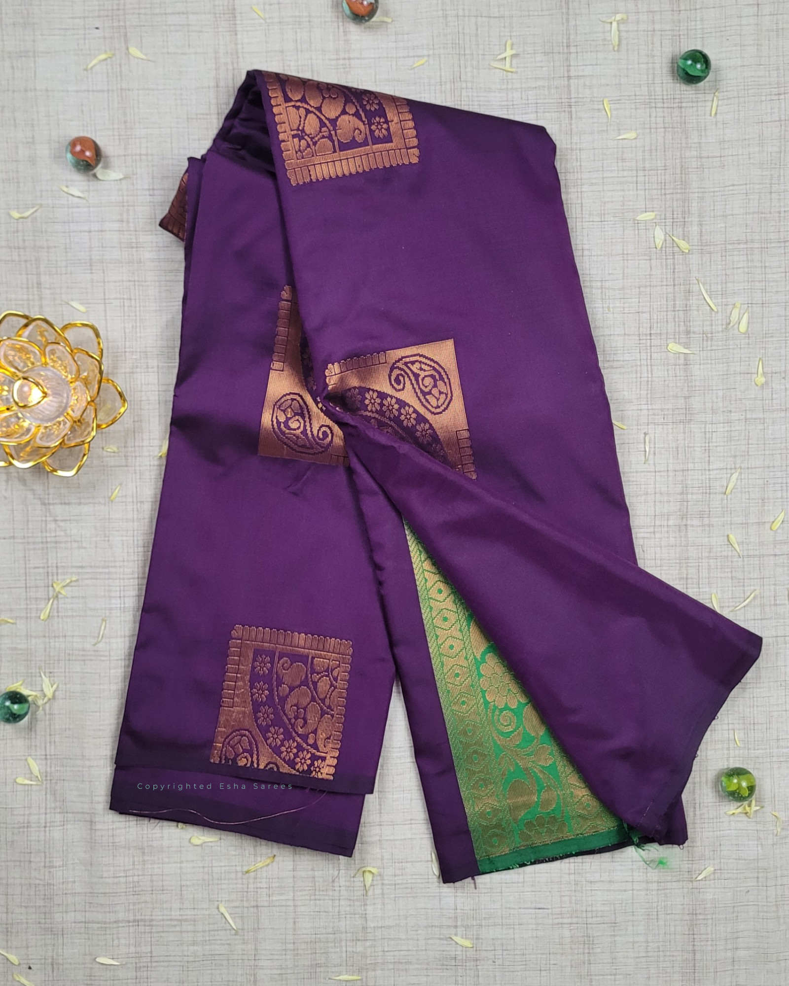 Vasthrakala Elegance Royal Purple with Parrot Green saree