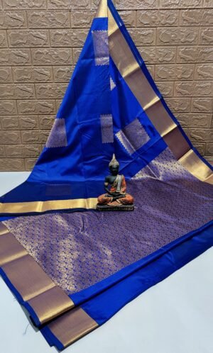 Vasthrakala Imperial Blue Gold Border Saree