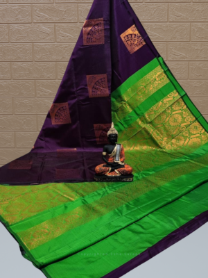Vasthrakala Elegance Royal Purple with Parrot Green saree