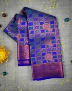 Samuthrika Royal Blue with Copper Zari Checks