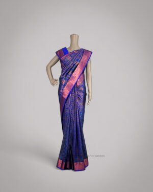 Samuthrika Royal Blue with Copper Zari Checks