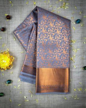 Vastrakala Slate Grey with Copper Zari Vine Elegance