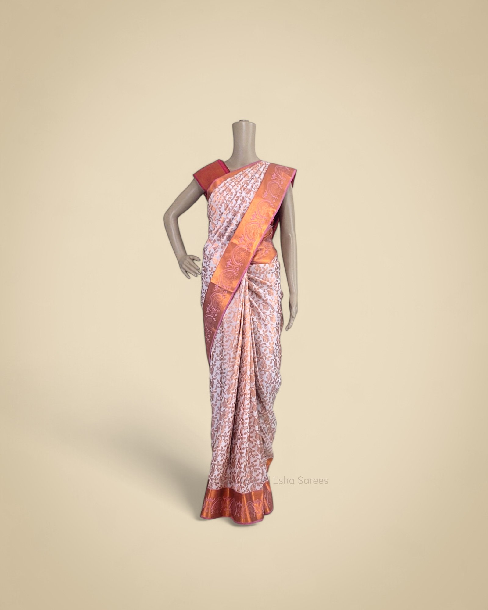 Vastrakala Rose Ash with Copper Zari Blossom Weave
