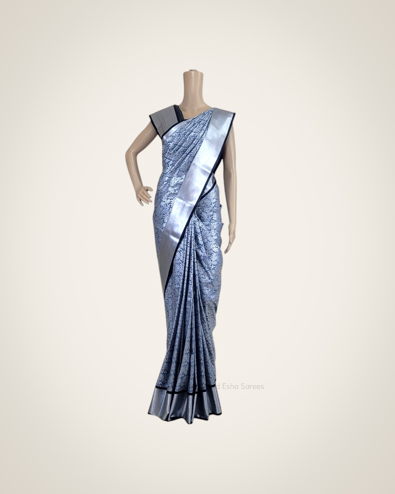 Vastrakala Moonlit Charcoal with Silver Zari Vine Grace