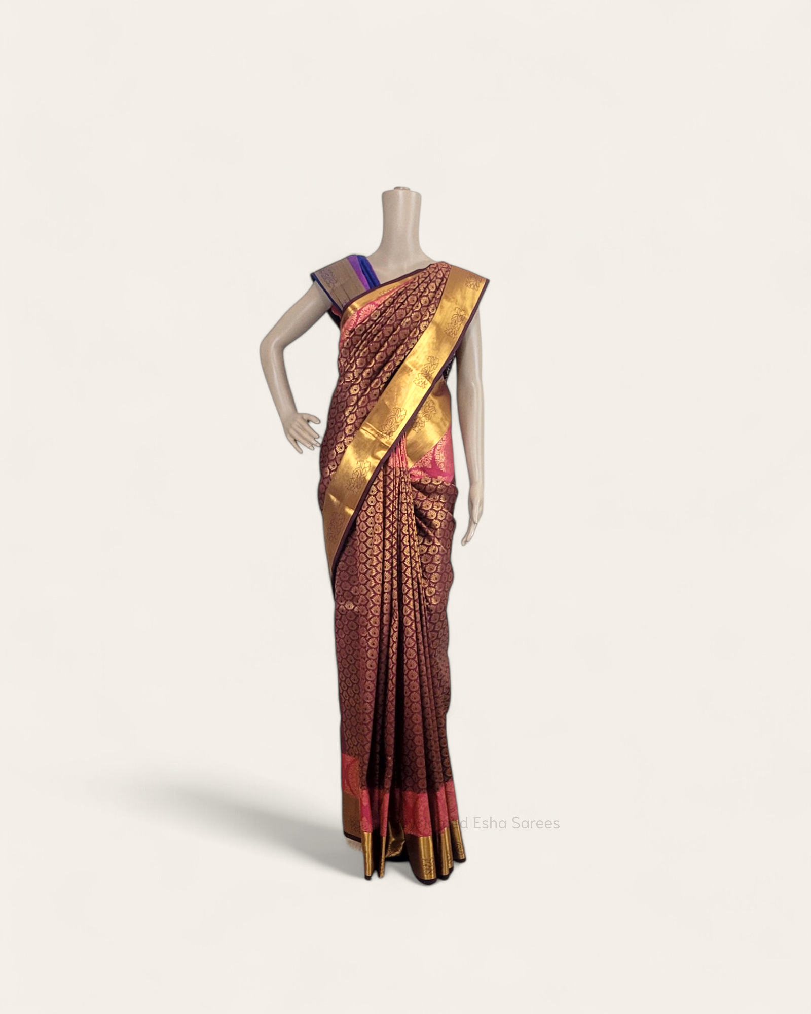 Vastrakala Wine with Golden Zari Temple Buttas