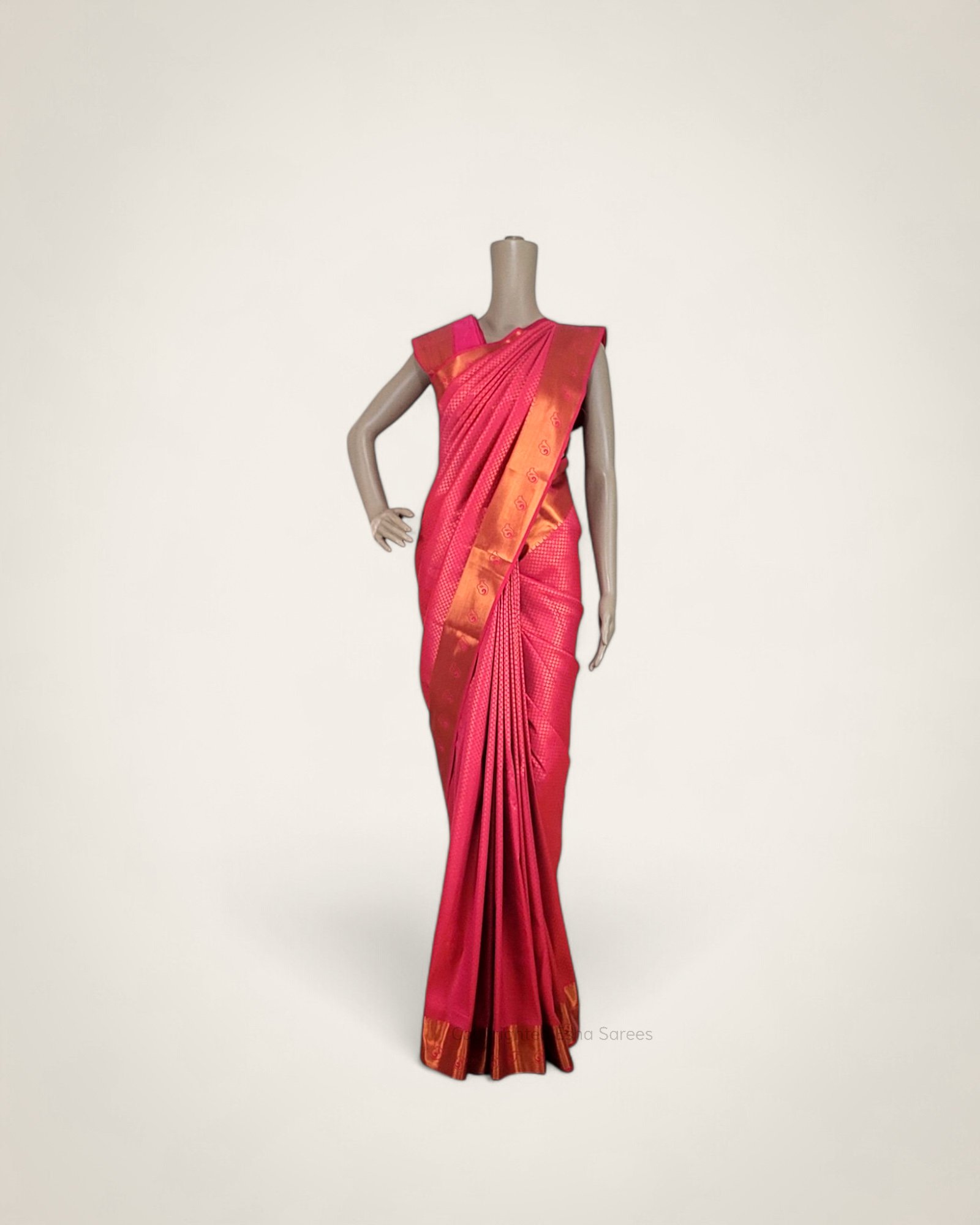 vasthrakala Magenta Pink with Copper-Gold Border
