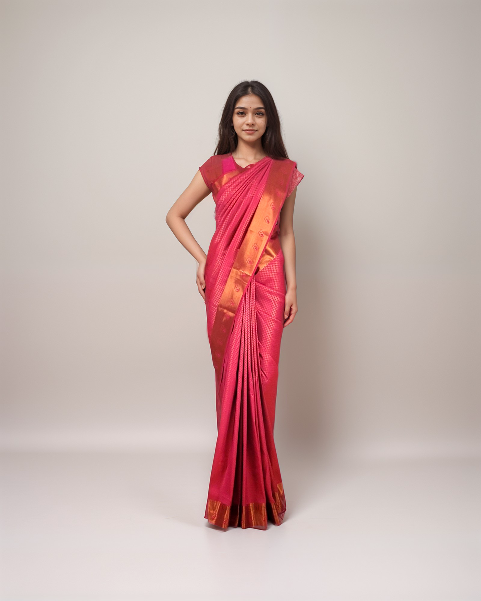vasthrakala Magenta Pink with Copper-Gold Border