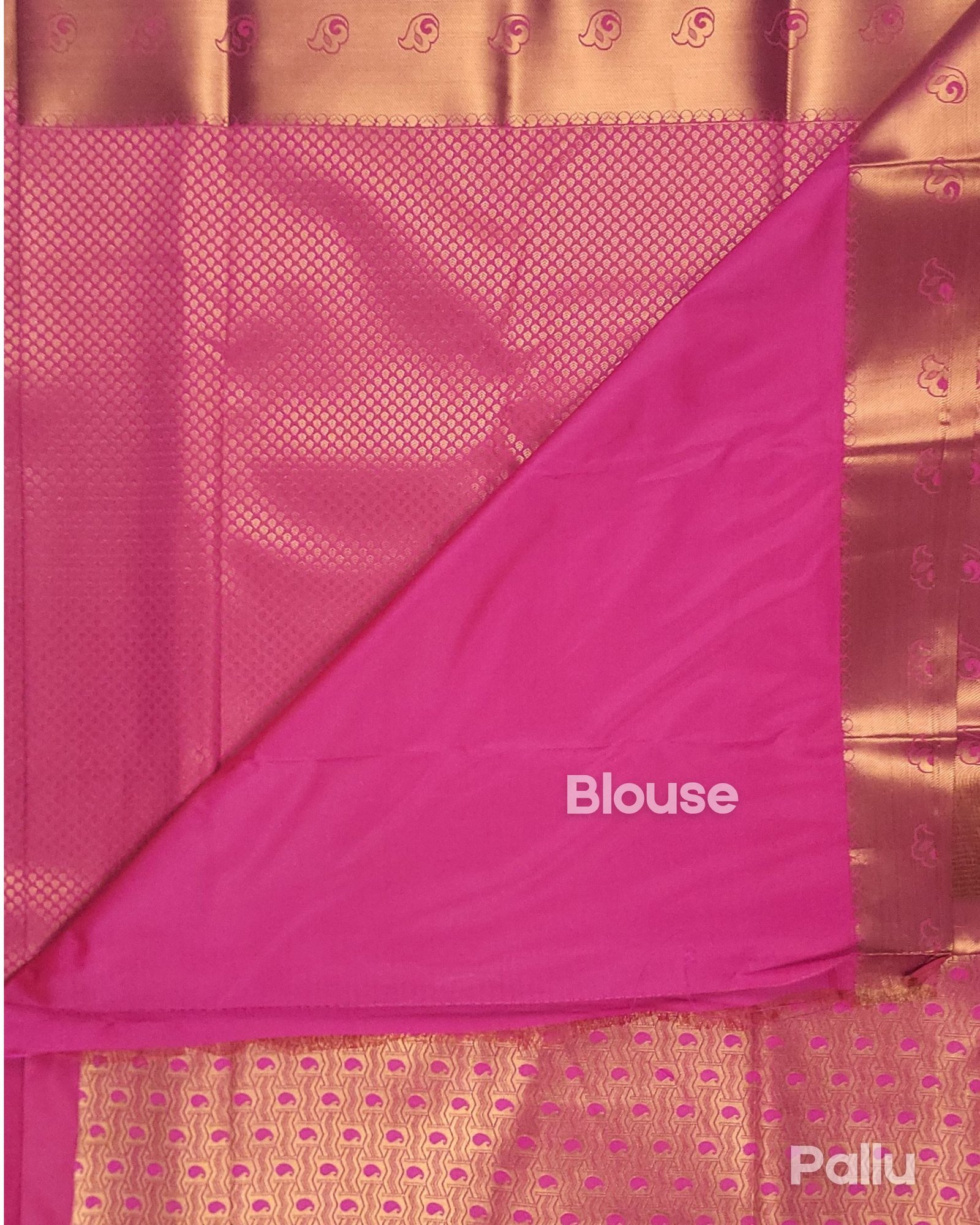 vasthrakala Magenta Pink with Copper-Gold Border