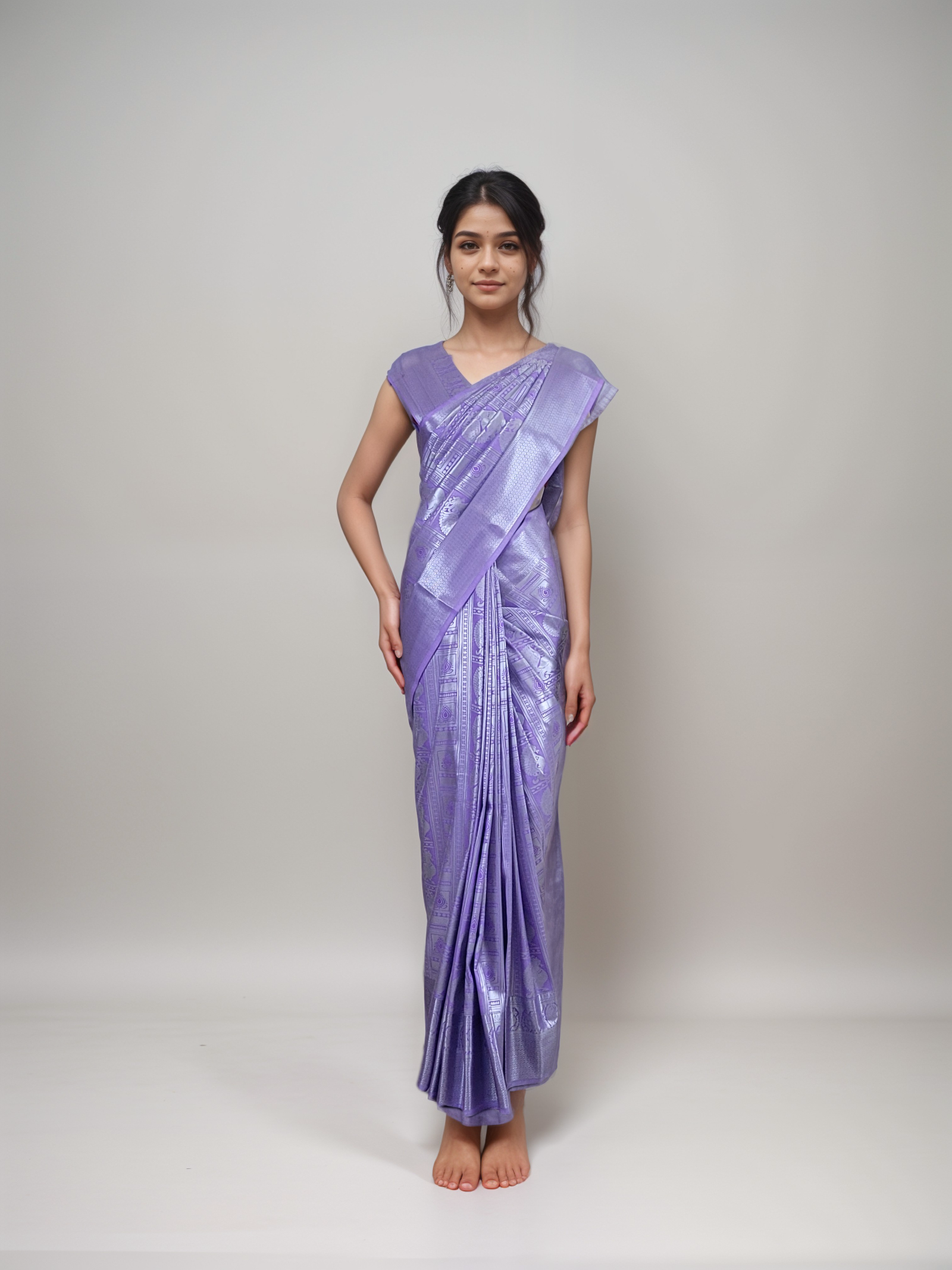 Vasthrakala Violet and Silver Silk Saree