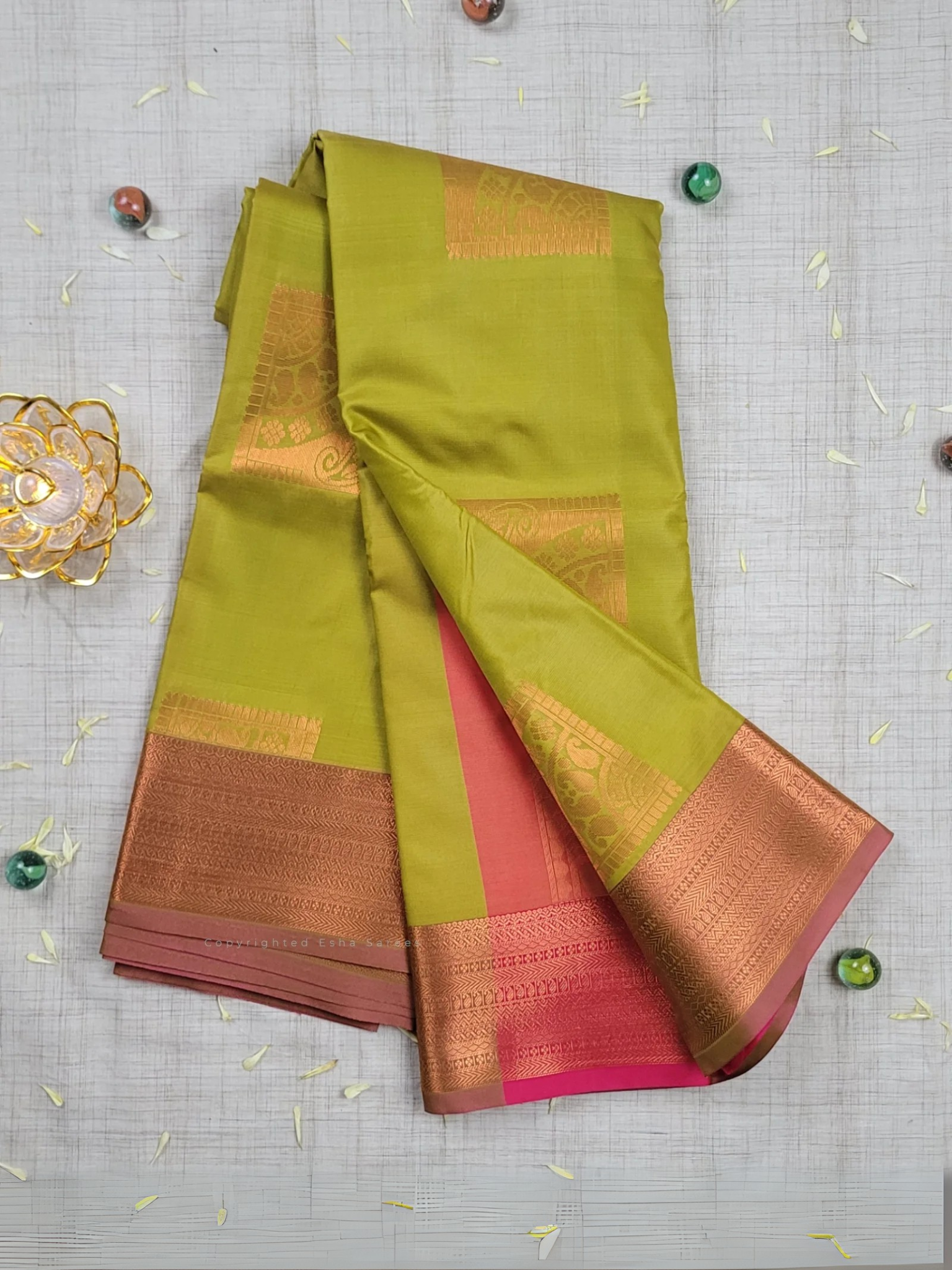 Vasthrakala Bloom Olive Blush Weave Saree