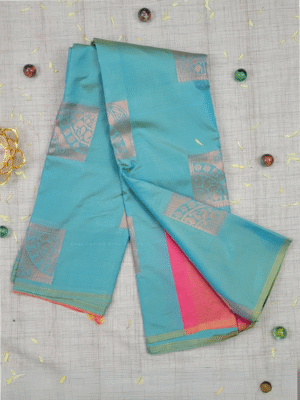 Vastrakala Grace Aqua Pink Zari Border Saree