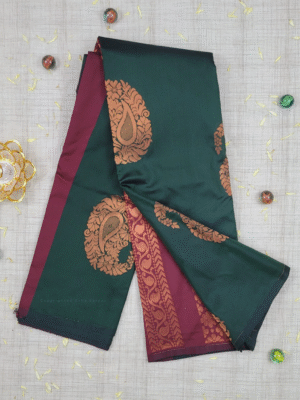 Vastrakala Heritage Green Maroon Zari Border Saree