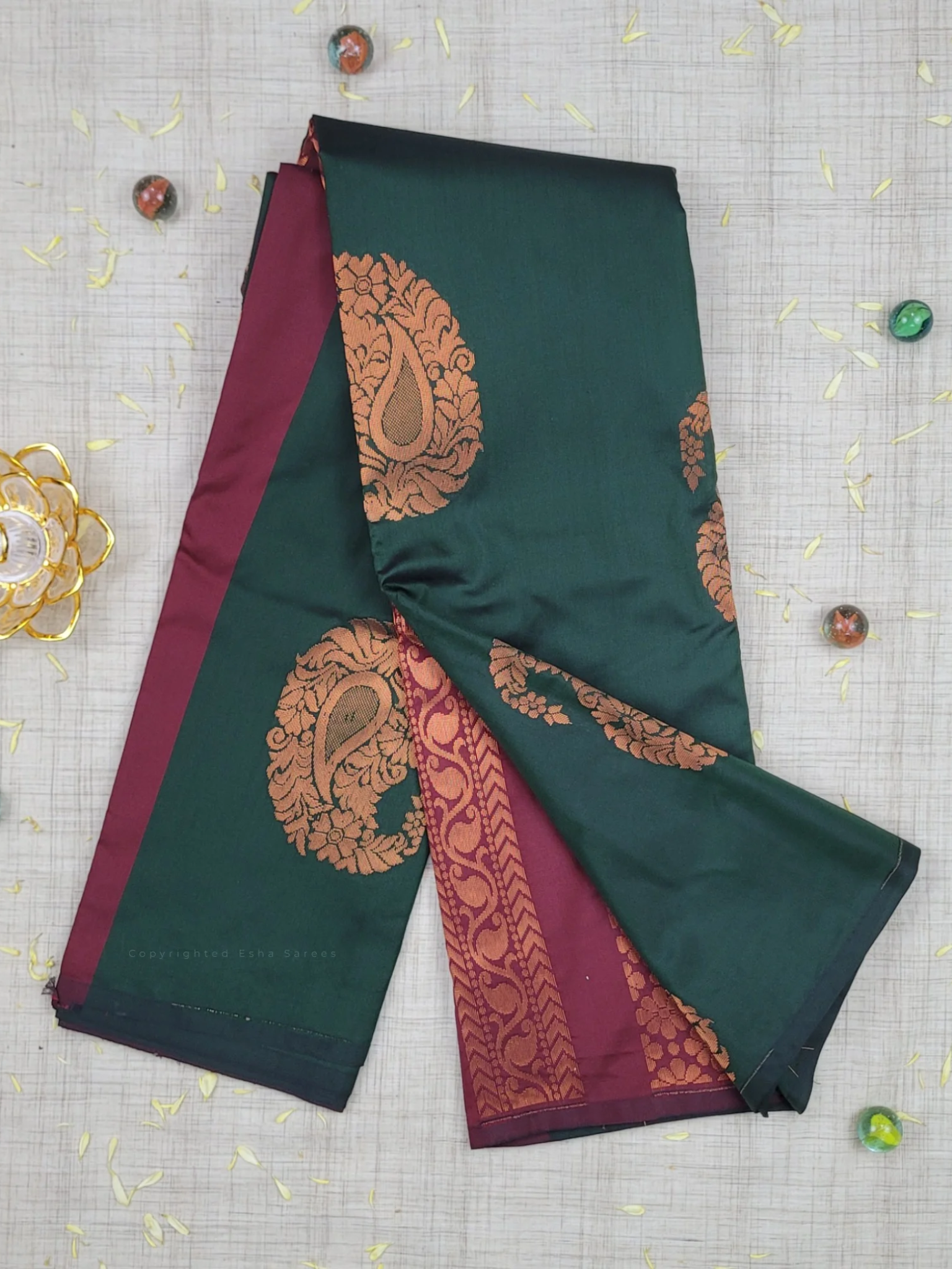 Vastrakala Heritage Green Maroon Zari Border Saree