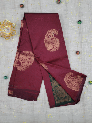 Vasthrakala Maroon with Emerald Floral Weave Saree