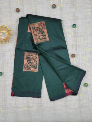 Vasthrakala Harmony Temple Green & Crimson Zari Weave