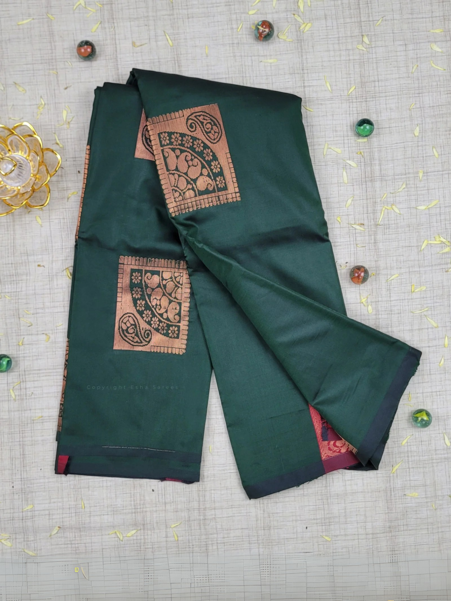 Vasthrakala Harmony Temple Green & Crimson Zari Weave