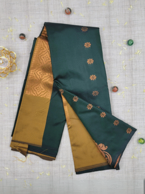 Vastrakala Classic Green Mustard Zari Border Saree