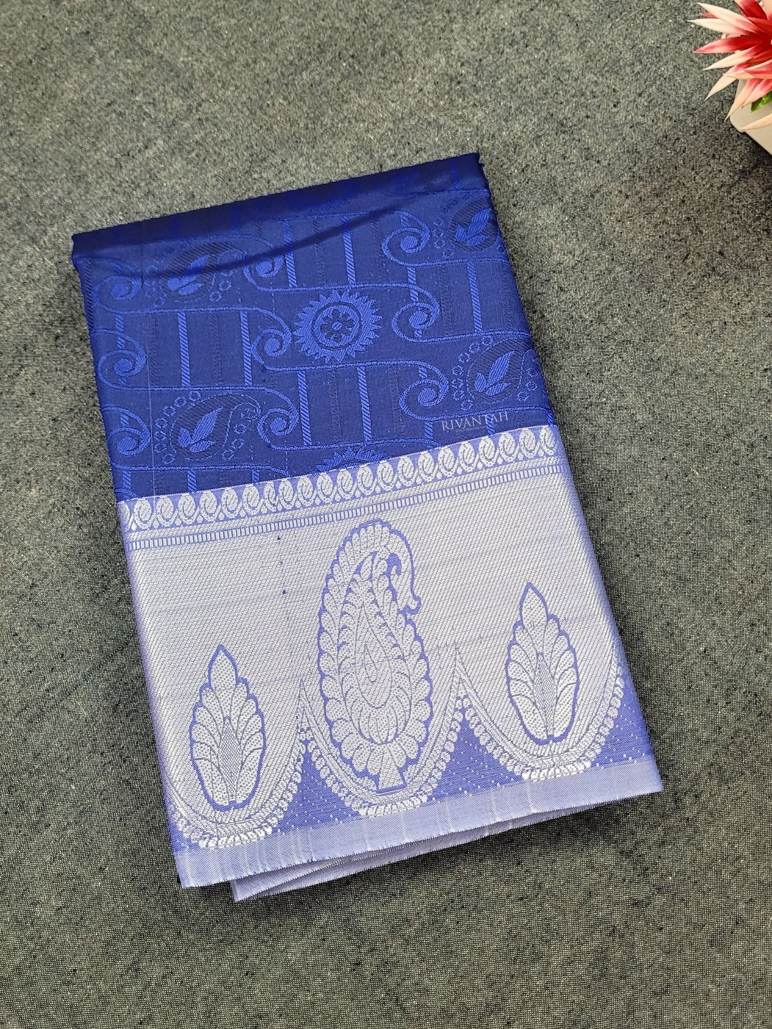 Royal Blue Silver Paisley Silk Saree