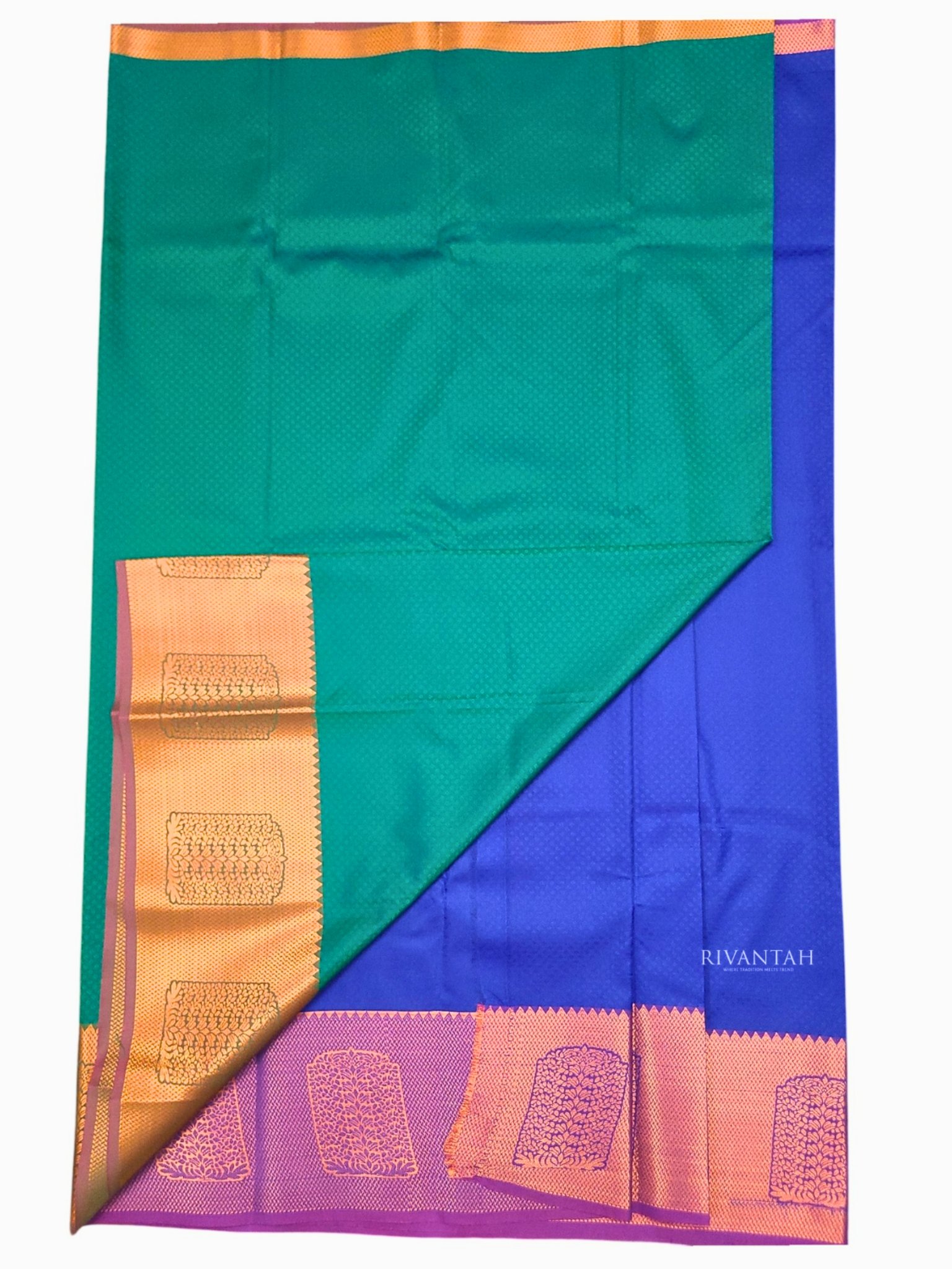 Royal Blue Green Copper Silk Saree