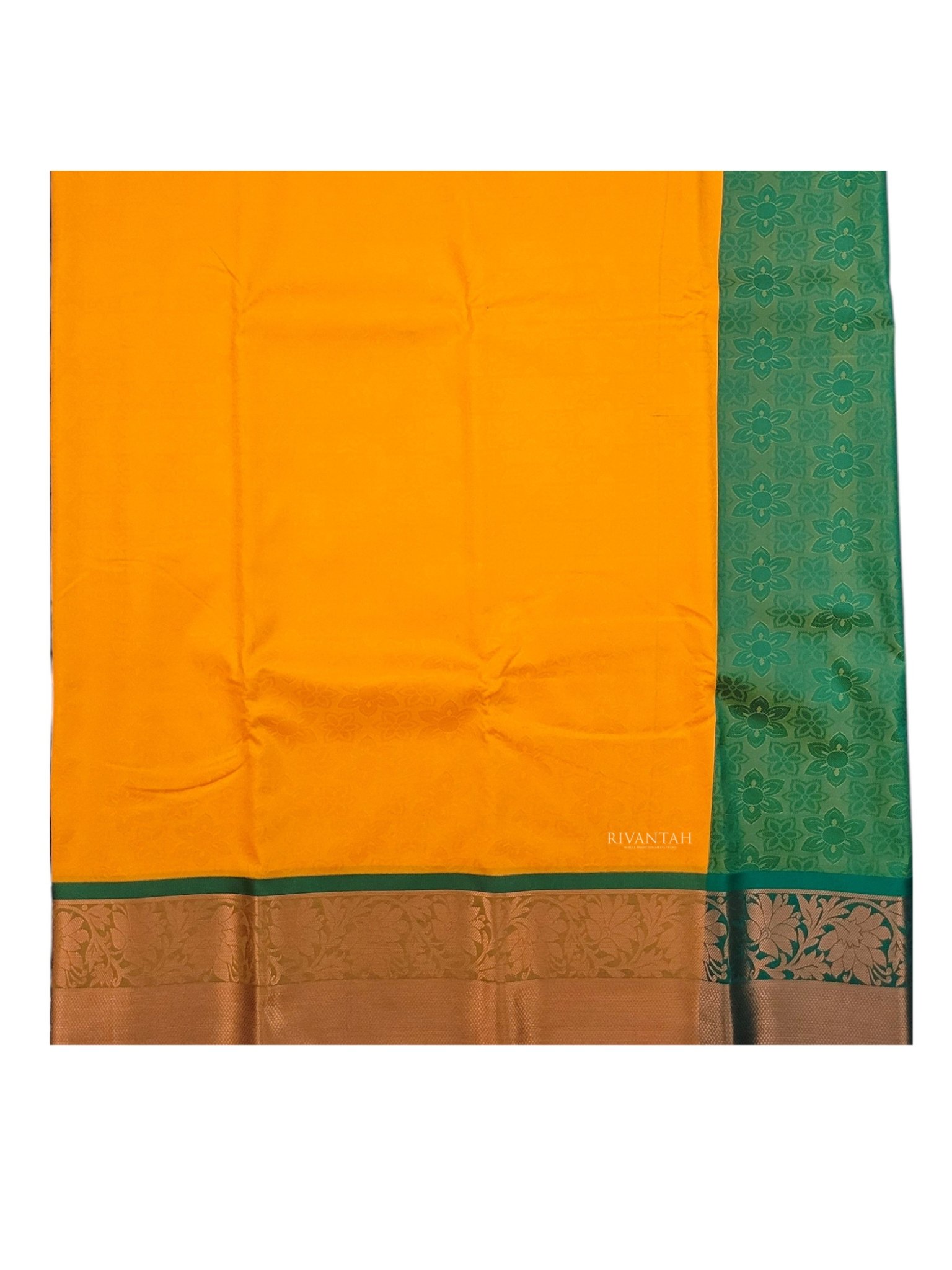 Mustard Yellow Green Copper Silk Saree